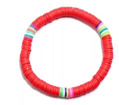 Pulseira de cerâmica macia vermelha brilhante com detalhes multicoloridos de 18 cm