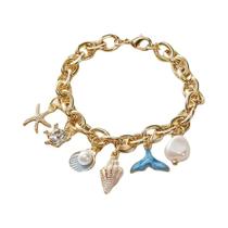 Pulseira De Concha De Estrela Do Mar Com Pérola Imitada Dourada Para Mulheres, Joias De Verão Para