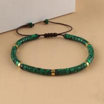 Pulseira De Contas De Malaquita Boêmia Feita À Mão Ajustável Para Uso Diário E Presentes De Feriado