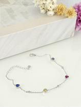 Pulseira de Corações Coloridos em Prata 925 com Banho de Ródio - 18cm + Extensor
