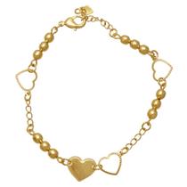 Pulseira de Corações e Bolinhas Douradas Folheada em Ouro 18K Softjoias