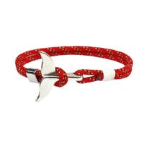 Pulseira De Corda De Nylon Azul Escuro Com Pingente De Cauda De Tubarão E Âncora De Baleia Para