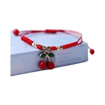 Pulseira De Corda Vermelha Trançada Com Pingente De Morango E Cereja, Acessório De Fruta Para Pulseira De Corda Vermelha Trançada Com Pingente De Morango E Cereja, Acessório De Fruta Para
