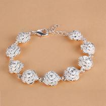 Pulseira De Corrente Com Flor Rosa Prateada Para Mulheres, Acessórios De Moda Para Festa E