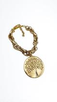 Pulseira de corrente , com pingente árvore , banho ouro Pulseira de corrente , com pingente árvore , banho ouro