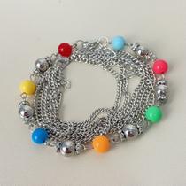Pulseira de Correntes com Bolinhas Coloridas Pulseira de Correntes com Bolinhas Coloridas