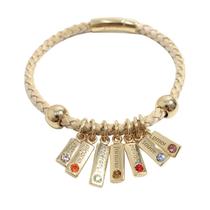 Pulseira de Couro 1 Tira Bege Feminina Berloques Sentimentos Pulseira de Couro 1 Tira Bege Feminina Berloques Sentimentos