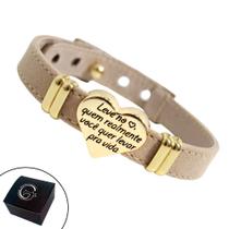 Pulseira de Couro Ajustável Feminina Leve no Coração Quem você quer levar pra Vida Bege Pulseira de Couro Ajustável Feminina Leve no Coração Quem você quer levar pra Vida Bege