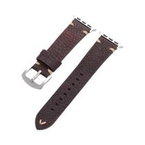 Pulseira De Couro Com Costura Retrô Para Apple Watch 44mm 45mm 49mm, Pulseira Substituta Em Couro De