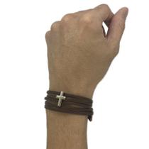 Pulseira de Couro Crusifixo-Marrom Pulseira de Couro Crusifixo-Marrom