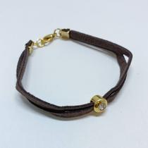 Pulseira de Couro duplo folheado a Ouro