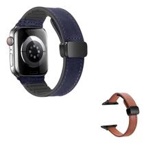 Pulseira De Couro E Silicone Compatível Com Apple Watch Ultra 49mm