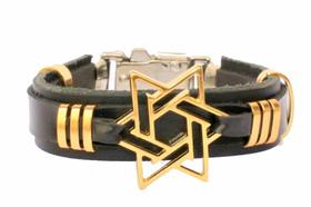 Pulseira De Couro Estrela De Davi Verniz Gospel Regulável