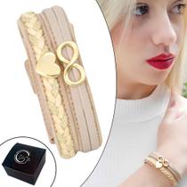 Pulseira de Couro Feminina Ajustável Simbolo do Infinito e Coração Amor Pulseira de Couro Feminina Ajustável Simbolo do Infinito e Coração Amor