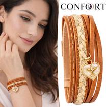 Pulseira de Couro Feminina Ajustável Trançada Espírito Santo Flor Trevo Delicada Modelos
