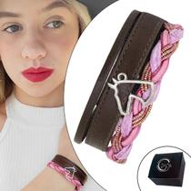 Pulseira de Couro Feminina Country Ajustável Cavalo Vazado Com Trançado Rosa Delicada Pulseira de Couro Feminina Country Ajustável Cavalo Vazado Com Trançado Rosa Delicada