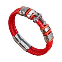 Pulseira De Couro Genuíno Com Cruz Em Aço Titânio Estilo Punk Para Homens E Mulheres, Joia De Moda, Pulseira De Couro Genuíno Com Cruz Em Aço Titânio Estilo Punk Para Homens E Mulheres, Joia De Moda,