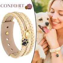 Pulseira de Couro I Love Dog Dourado Coração Patinha Country Ajustável Pet