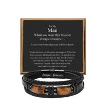 Pulseira de couro JoyCuff para homens com 2 pedras de olho de tigre