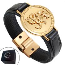 Pulseira de Couro Magnética Masculina Feminina Preta São Jorge Dourada Proteção Pulseira de Couro Magnética Masculina Feminina Preta São Jorge Dourada Proteção