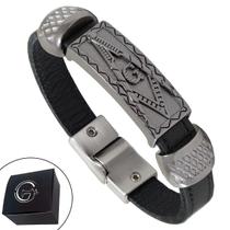 Pulseira de Couro Magnética Masculina Preta Maçonaria Liberdade Fraternidade Igualdade Pulseira de Couro Magnética Masculina Preta Maçonaria Liberdade Fraternidade Igualdade