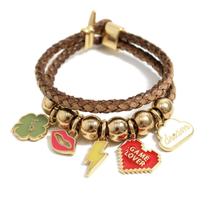 Pulseira de Couro Marrom Feminina Retro Descolada Love Sorte