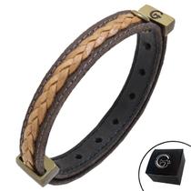 Pulseira de Couro Marrom Minimalista SENSAÇÃO Trançada com Fecho Strap Plug Ajustável