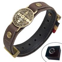 Pulseira de Couro Marrom São Bento com Fecho STRAP PLUG Ajustável