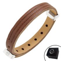 Pulseira de Couro Marrom Tiras Triplas com Fecho Strap Plug Ajustável