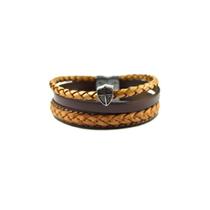 Pulseira De Couro Masculina 3 Voltas Marrom E Camel