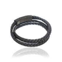 Pulseira de couro masculina aço inox rommanel sintético duplo 250286 Pulseira de couro masculina aço inox rommanel sintético duplo 250286