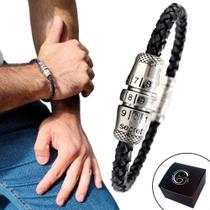 Pulseira de Couro Masculina Código Secreto Magnética Slim