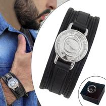 Pulseira de Couro Masculina Country Ajustável Bruto Rústico e Sistemático
