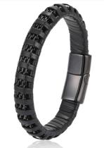 Pulseira De Couro Masculina Couro Aço Bracelete
