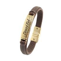 Pulseira de Couro Masculina Feminina Deus é Fiel Magnética Dourada Marrom - GRANADO ACESSÓRIOS