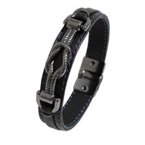 Pulseira de Couro Masculina Magnética Laço Grafite Costura Azul