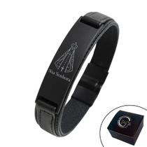 Pulseira de Couro Masculina Magnética N Senhora Ap All Black Pulseira de Couro Masculina Magnética N Senhora Ap All Black