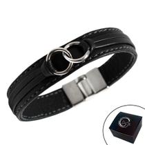 Pulseira de Couro Masculina Magnética Preta 2 Circulos Pulseira de Couro Masculina Magnética Preta 2 Circulos