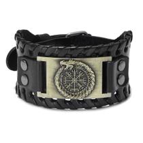 Pulseira de couro masculina vintage Dragon Compass Plate 27,5x4cm Pulseira de couro masculina vintage Dragon Compass Plate 27,5x4cm