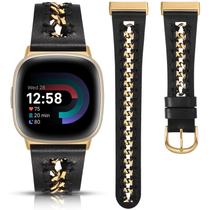 Pulseira de couro Minyee com corrente dourada para Fitbit Versa Pulseira de couro Minyee com corrente dourada para Fitbit Versa