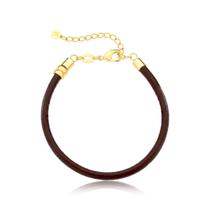 Pulseira de Couro Natural Café com Revestimento em Ouro Pulseira de Couro Natural Café com Revestimento em Ouro
