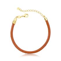 Pulseira de Couro Natural Caramelo Revestida em Ouro Pulseira de Couro Natural Caramelo Revestida em Ouro
