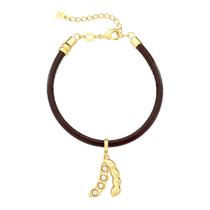 Pulseira de Couro Natural com Charm Soja 4 Pérolas Pulseira de Couro Natural com Charm Soja 4 Pérolas