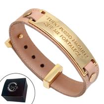 Pulseira de Couro Nude "TUDO POSSO NAQUELE QUE ME FORTALECE" com Fecho STRAP PLUG Ajustável Pulseira de Couro Nude "TUDO POSSO NAQUELE QUE ME FORTALECE" com Fecho STRAP PLUG Ajustável