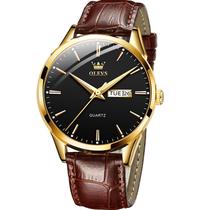 Pulseira de couro OLEVS para homens com data diurna, à prova d'água 3ATM