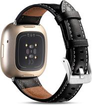 Pulseira de Couro Premium para Fitbit Versa 3 e Sense - Preta