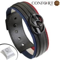 Pulseira de Couro Preto Ajustável Arcos Entrelaçados Argolas Artesanal Pulseira de Couro Preto Ajustável Arcos Entrelaçados Argolas Artesanal