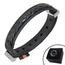 Pulseira de Couro Preto Minimalista Black Twist com Fecho Strap Plug Ajustável