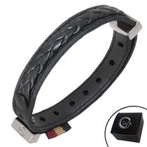 Pulseira de Couro Preto Minimalista SENSAÇÃO Trançada com Fecho Strap Plug Ajustável Pulseira de Couro Preto Minimalista SENSAÇÃO Trançada com Fecho Strap Plug Ajustável
