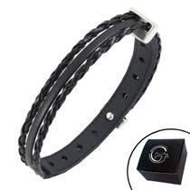Pulseira de Couro Preto Minimalista Strips com Fecho Strap Plug Ajustável Pulseira de Couro Preto Minimalista Strips com Fecho Strap Plug Ajustável